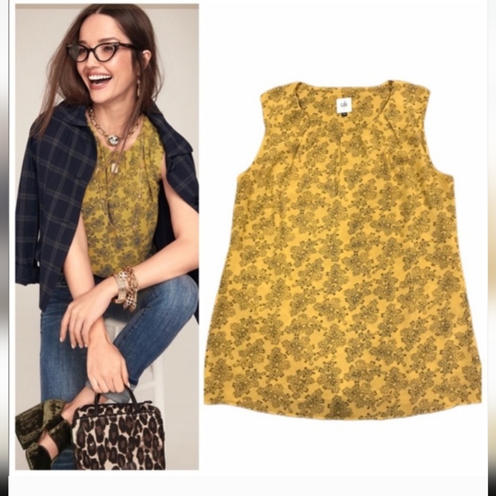 CAbi Paisley Yellow Gold & Black Sleeveless Layered Top Style # 3617